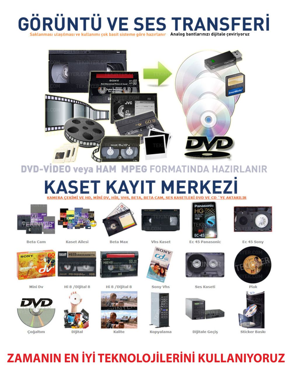 Video Kasetten HDD yada USB Bullege Kasetten Zamanın en iyi teknolijilerini kullanana Aktarım Kayıt Merkezi